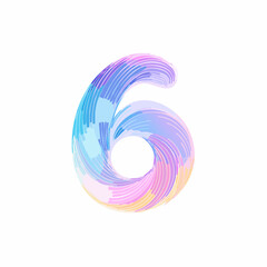 Number six with vibrant pastel gradient strokes creating a dynamic flowing texture design