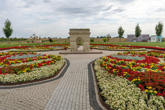 Miniature Arc de Triomphe in a Colorful Garden at Sodai Park, Lithuania