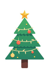 Obraz premium Cartoon Christmas Tree with Star and Ornaments