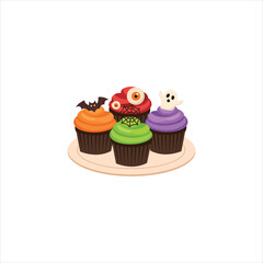 Halloween Cupcakes Flat Vector