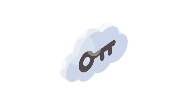 Cloud with key denoting concept isometric animated icon of cloud access