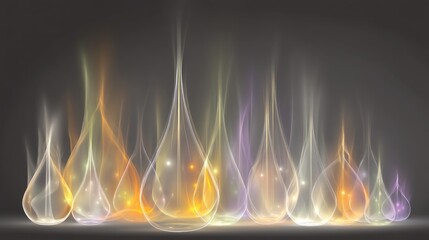 Abstract Glowing Teardrop Shapes on Dark Background.