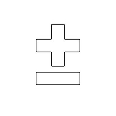 A large black outline plus–minus sign on the center. Illustration on transparent background