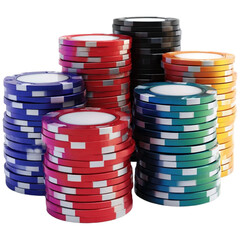 Vibrant gradient 3d poker chips stacked high for exciting casino and game night
