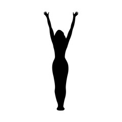 A large woman stretches symbol in the center. Isolated black symbol. Illustration on transparent background