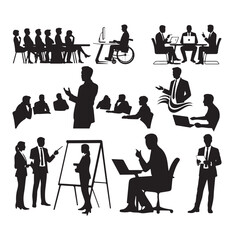 Business Team Silhouettes Meeting Collaboration Office Presentation Diversity Concept.