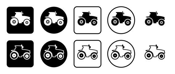 Icon set of tractor icon. Filled, outline, black and white icons set, flat style.  Illustration on transparent background