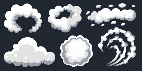 Collection of stylized cartoon smoke and cloud effects for animation and design