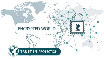 A global world map with lock symbolizing internet security