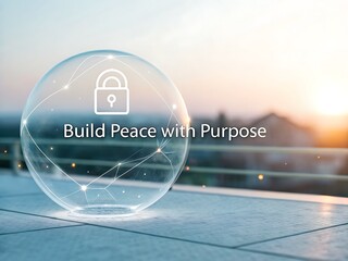 A glowing security icon inside a transparent globe in the day