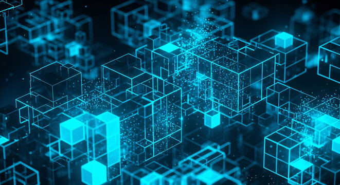 Abstract Blue Digital Network of Cubes