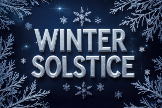Winter solstice greeting card on decorated winter background with ice and cold snow AI Generative