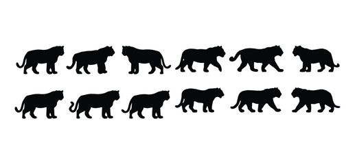 12 Tiger Variations Silhouette Black Vector Set – Unique Editable Wildlife Icons, Animal Outlines, and Modern Nature Graphics
