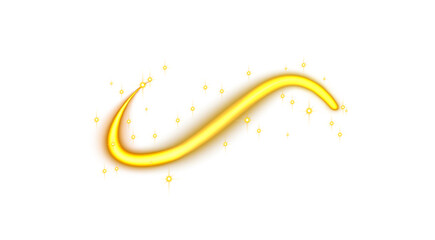 Golden magic trail with sparkling light particles and glowing swirl isolated on transparent background realistic bright yellow energy line curve