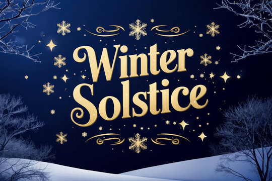 Winter solstice greeting card on decorated winter background with ice and cold snow AI Generative