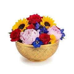 Elegant floral arrangement in a golden bowl for special occasions