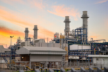Natural Gas Combined Cycle Power Plant ,Gas turbine electrical power plant with in Twilight power for factory energy concept. © Rangsarit