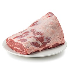 Fresh raw beef roast ready for cooking on a white plate