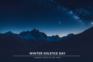 Winter solstice greeting card, text on background landscape nature forest and mountain AI Generative