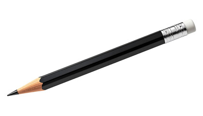 Realistic Black Wooden Pencil with Sharp Graphite Tip Isolated on Transparent Background