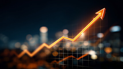 Gráfico ascendente representando crescimento econômico, avanço nos negócios, resultados positivos e desempenho favorável no mercado