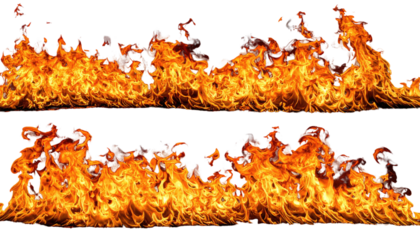 Two strips of bright orange flames dance against a dark backdrop, their hot tendrils reaching upward