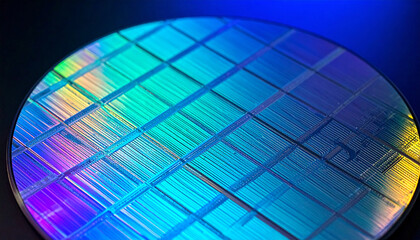 シリコンウェーハの表面に広がる半導体集積回路が描くテクノロジーの芸術