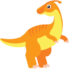 Cartoon Orange Yellow Dinosaur Standing On Transparent Background Prehistoric Creature Illustration