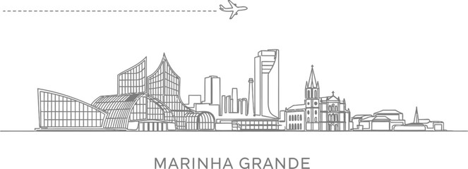 Fototapeta premium Marinha Grande Skyline with Airplane and Dashed Line