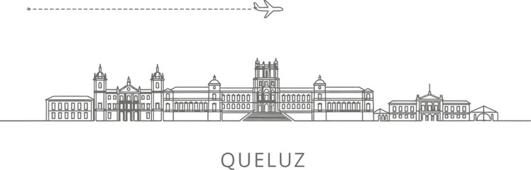 Queluz Palace Landmark Travel Airplane Line Art