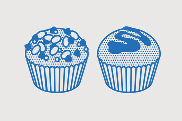 Muffins. Line art, minimalist style. Vector illustration. Bakery collection.