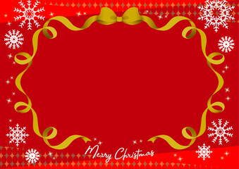 クリスマスの背景　赤　金　リボン