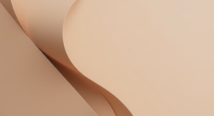 Abstract beige paper curves gently, creating a soft, minimalist background with smooth flowing lines and subtle shadows for graphic design use.