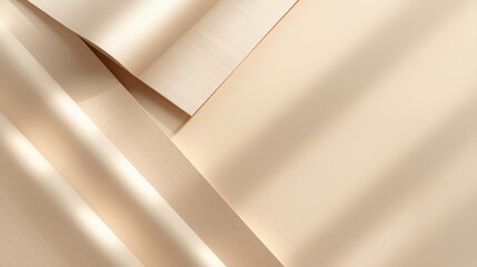 Abstract beige paper layers with diagonal lines and light shadows creating a simple and elegant minimalist background aesthetic for design projects.