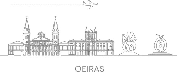 Oeiras skyline with airplane illustration