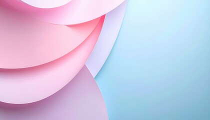Pastel curved paper layers create a soft, abstract design that blends gentle pink, lavender, and light blue colors for a modern background.