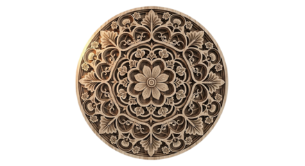 Floral Mandala Artwork Intricate Wooden Carving Round Wall Decor Layered Flower Design Decorative Ornament Artisan Craft