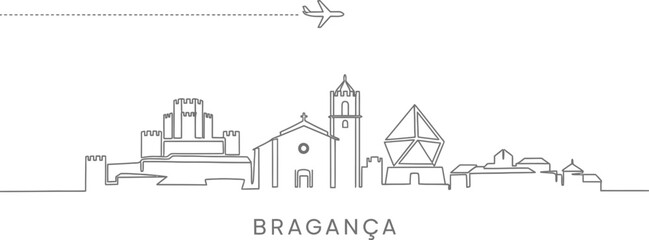 Fototapeta premium Braganca Skyline and Airplane Travel Line Art
