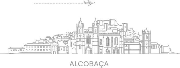 Fototapeta premium Alcobaça Portugal Skyline with Airplane Icon
