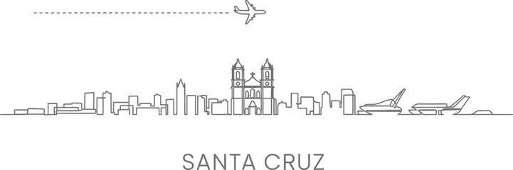 Fototapeta premium Santa Cruz Skyline with Airplane Silhouette and Airport