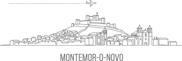 Obraz premium Montemor-o-Novo City Skyline with Castle and Airplane