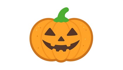 A flat illustration of a grinning jack-o'-lantern with orange body and carved-out features, atop a white background