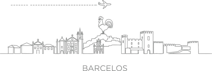 Barcelos Portugal Skyline with Rooster and Airplane