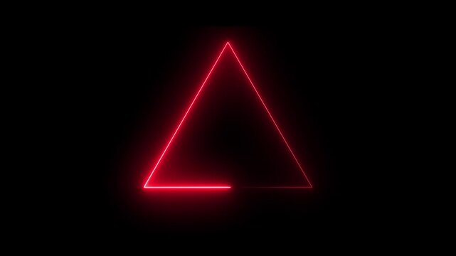 Glowing neon triangle frame animation on black background. Glowing Triangle Frame Loading Animation. polygon triangle sign animation.