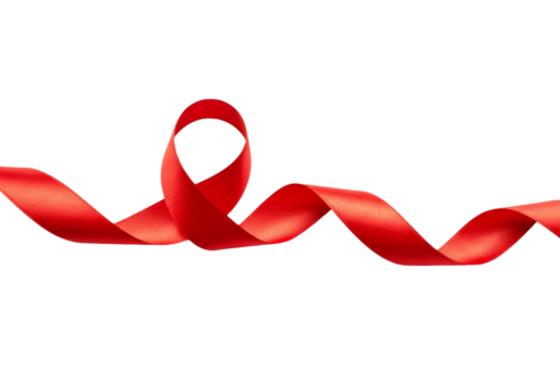 Red Ribbon Symbolizing Awareness and Support for Important Causes on White or Transparent Background