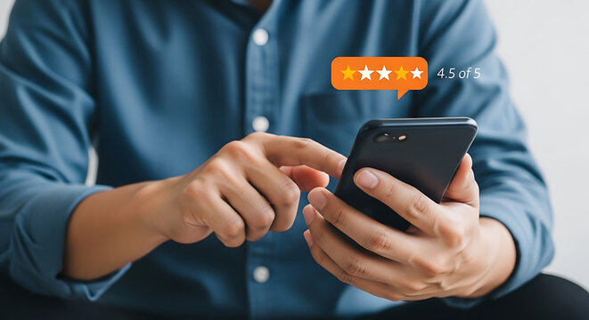 Customer giving a 4star rating on a smartphone app