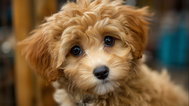 Groomer styles fluffy puppy's hair with love and care at a cozy salon