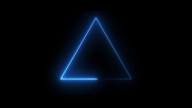 Glowing neon triangle frame animation on black background. Glowing Triangle Frame Loading Animation. polygon triangle sign animation.