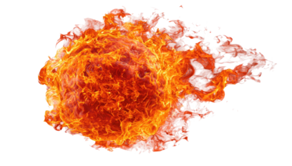 Fiery orb with radiant flames, glowing intensely against a transparent background, creating a dynamic visual effect