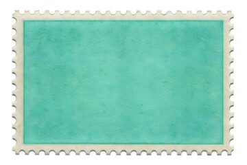 Blank teal postage stamp with perforated edges on white background